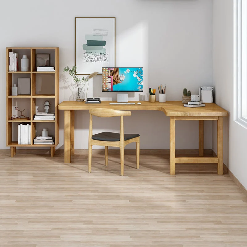 Bureau de bureau moderne en forme de L, 30 pouces de hauteur, bureau d'écriture en bois massif naturel Clearhalo