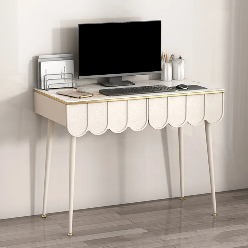 Bureau de bureau moderne de forme rectangulaire, bureau d'écriture en pierre blanc Clearhalo