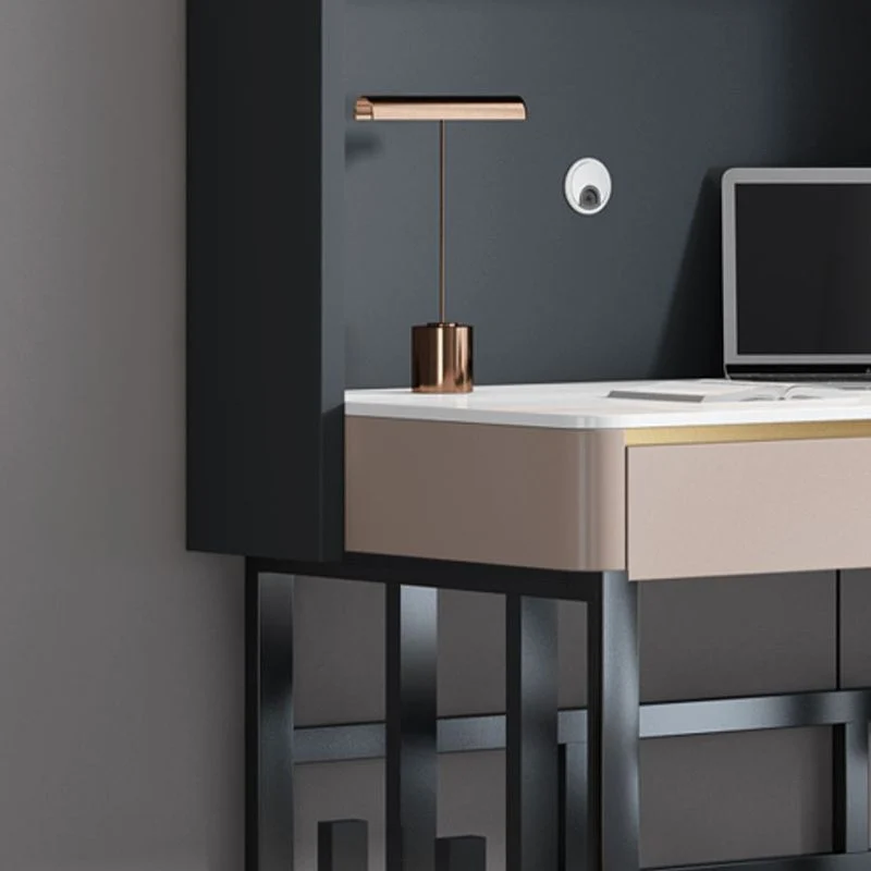Bureau de bureau moderne de forme rectangulaire, bureau d'écriture en pierre, blanc/gris Clearhalo