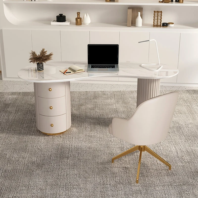 Bureau de bureau moderne en pierre de 29,53 po de haut avec 3 tiroirs Clearhalo