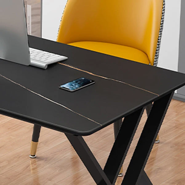 Bureau de bureau moderne en pierre de 29,53 pouces de hauteur avec pieds en fer Clearhalo
