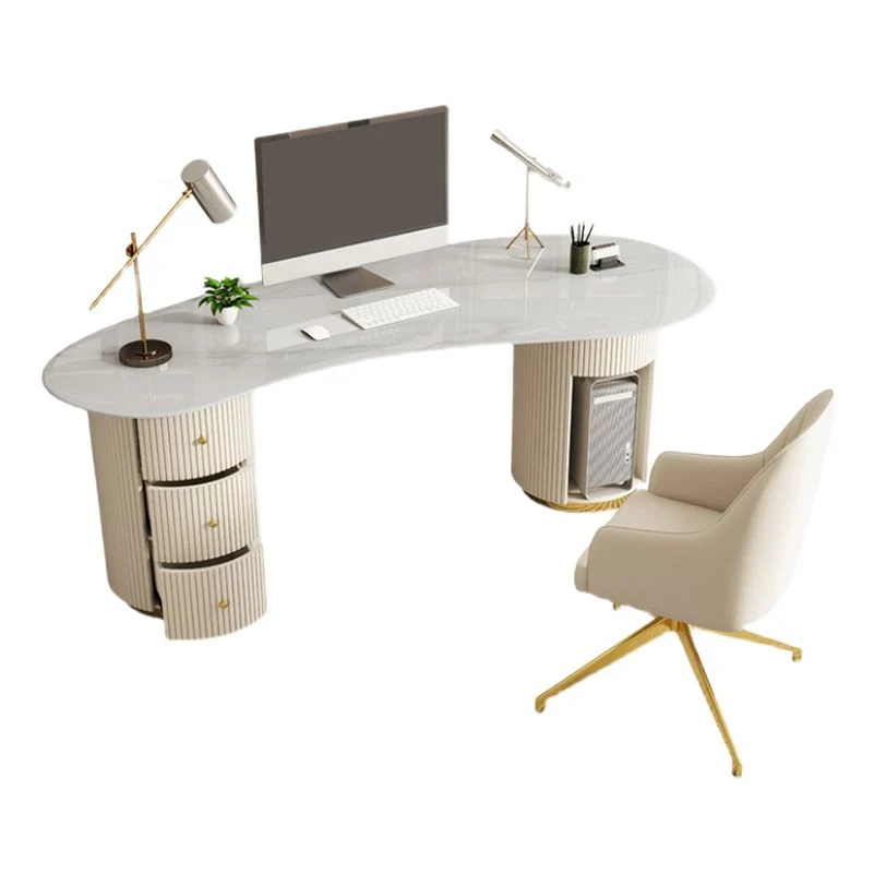 Bureau de bureau moderne en pierre, bureau d'écriture à 3 tiroirs de 29,53 pouces de haut Clearhalo
