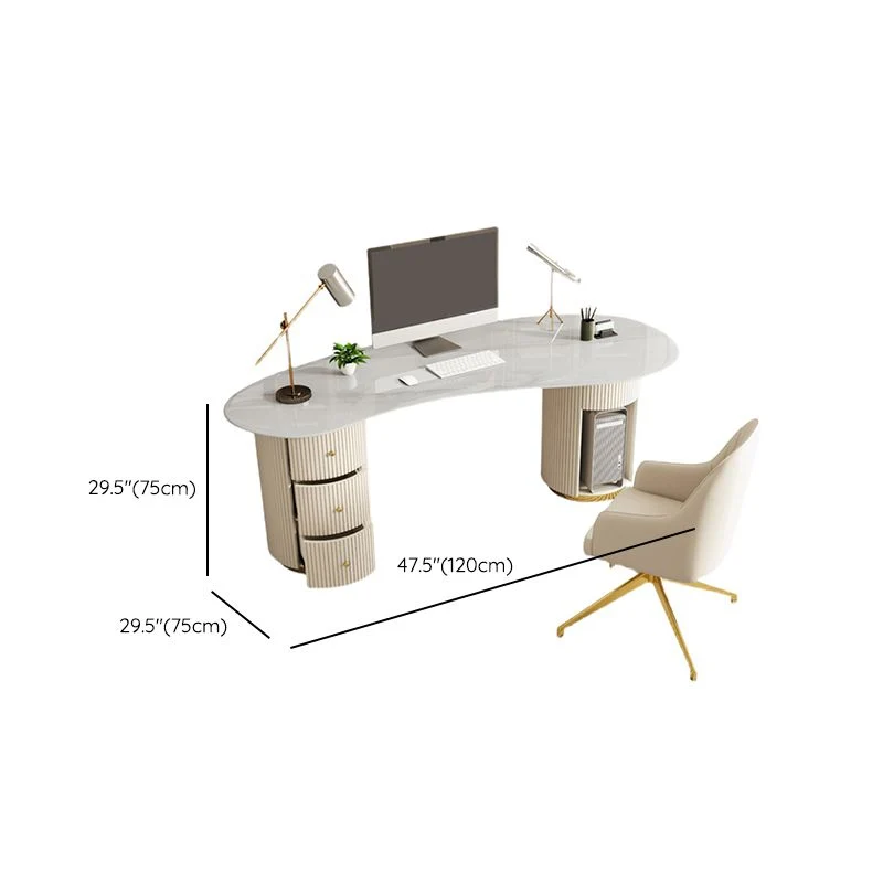 Bureau de bureau moderne en pierre, bureau d'écriture à 3 tiroirs de 29,53 pouces de haut Clearhalo