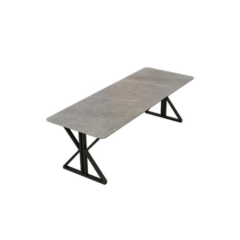 Bureau de bureau moderne en pierre rectangulaire avec base en métal pour bureau Clearhalo