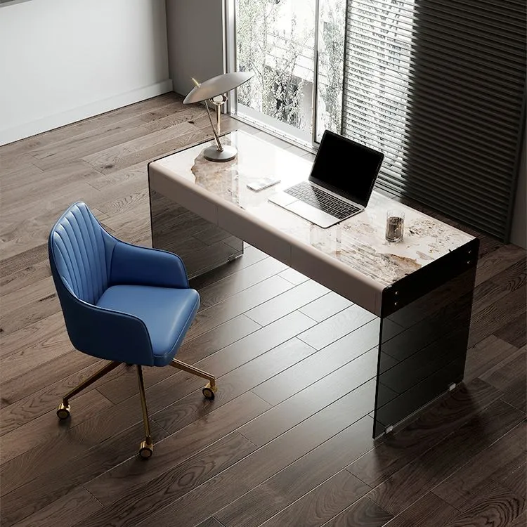 Bureau de bureau moderne à 3 tiroirs, bureau rectangulaire de 23,62 po avec base en verre Clearhalo
