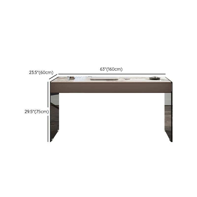 Bureau de bureau moderne à 3 tiroirs, bureau rectangulaire de 23,62 po avec base en verre Clearhalo