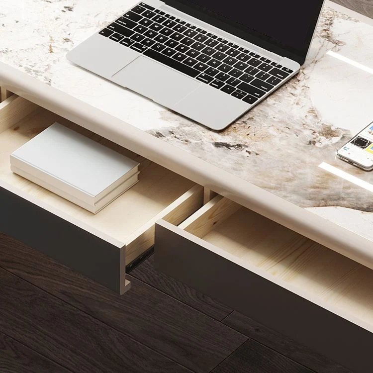 Bureau de bureau moderne à 3 tiroirs, bureau rectangulaire de 23,62 po avec base en verre Clearhalo