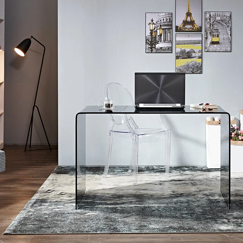Bureau de bureau moderne en verre, bureau rectangulaire en noir et blanc Clearhalo