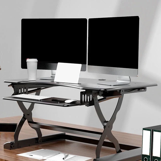 Bureau de bureau noir moderne, bureau d'écriture réglable en hauteur pour le bureau à domicile Clearhalo