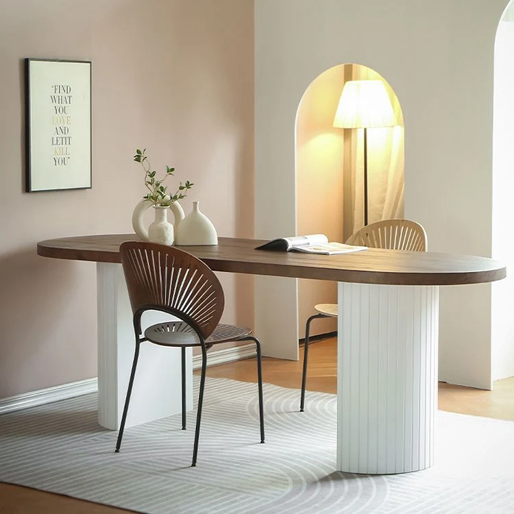 Bureau de bureau ovale en bois massif, bureau d'écriture moderne de 29,53 pouces de hauteur pour la maison Clearhalo