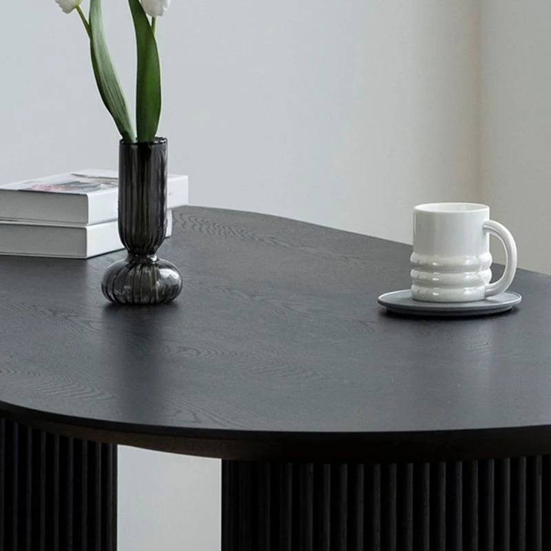 Bureau de bureau ovale en bois massif noir, bureau d'écriture moderne de 29,53 po de haut Clearhalo