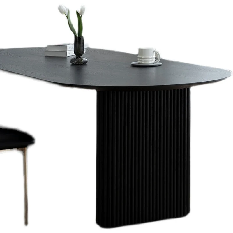 Bureau de bureau ovale en bois massif noir, bureau d'écriture moderne de 29,53 po de haut Clearhalo