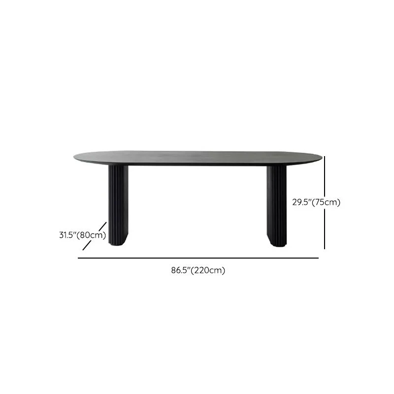 Bureau de bureau ovale en bois massif noir, bureau d'écriture moderne de 29,53 po de haut Clearhalo