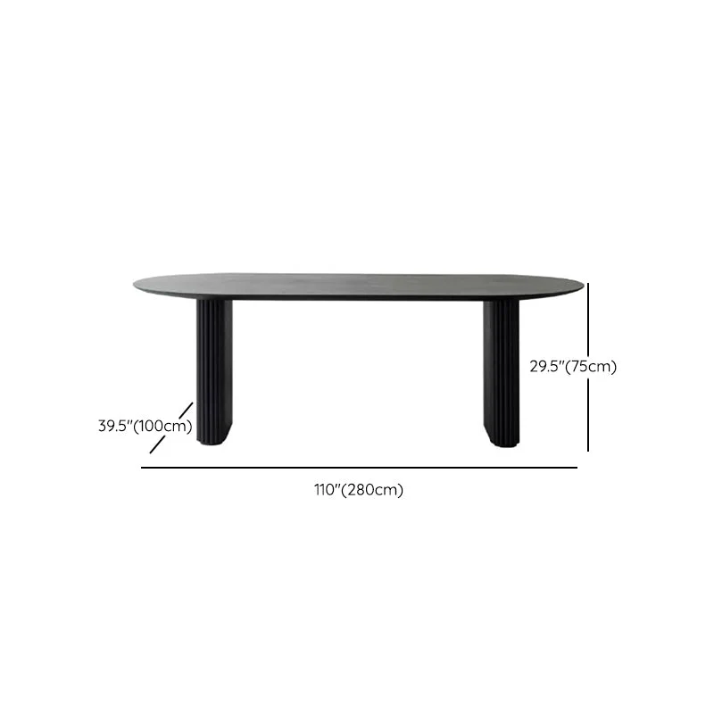 Bureau de bureau ovale en bois massif noir, bureau d'écriture moderne de 29,53 po de haut Clearhalo