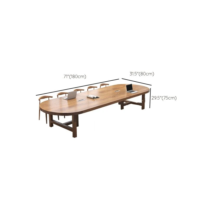 Bureau de bureau ovale en pin de Style moderne, pieds en bois, bureau d'écriture pour le bureau Clearhalo