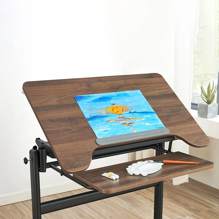 Bureau de bureau à piédestal pliant, bureau d'écriture contemporain avec roulettes Clearhalo
