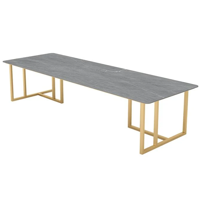 Bureau de bureau en pierre frittée moderne, bureau rectangulaire gris pour le bureau Clearhalo