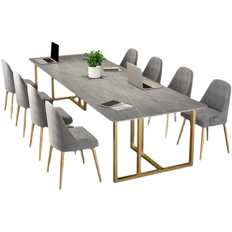 Bureau de bureau en pierre frittée moderne, bureau rectangulaire gris pour le bureau Clearhalo