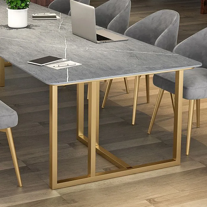 Bureau de bureau en pierre frittée moderne, bureau rectangulaire gris pour le bureau Clearhalo