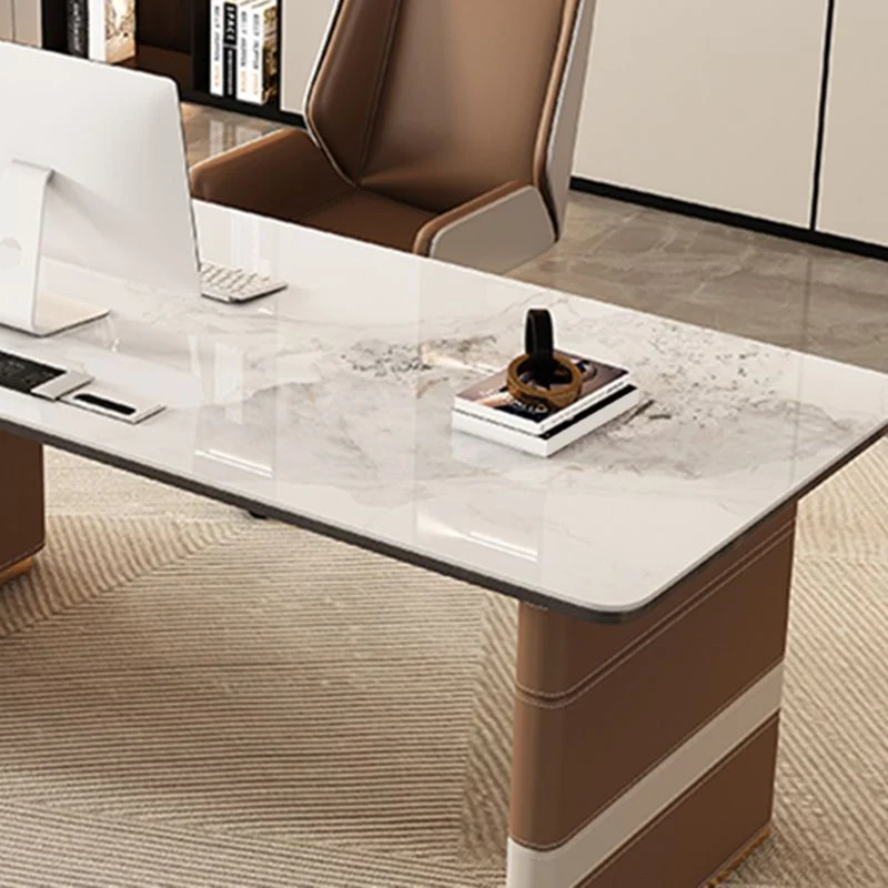 Bureau de bureau en pierre frittée rectangulaire, bureau d'écriture de style Glam Clearhalo