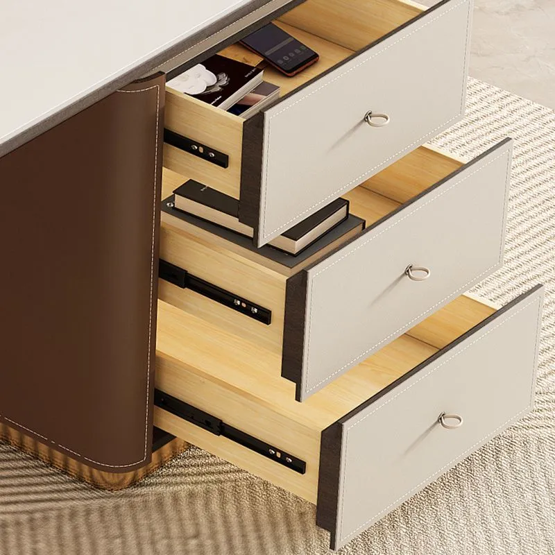 Bureau de bureau en pierre frittée rectangulaire, bureau d'écriture de style Glam Clearhalo