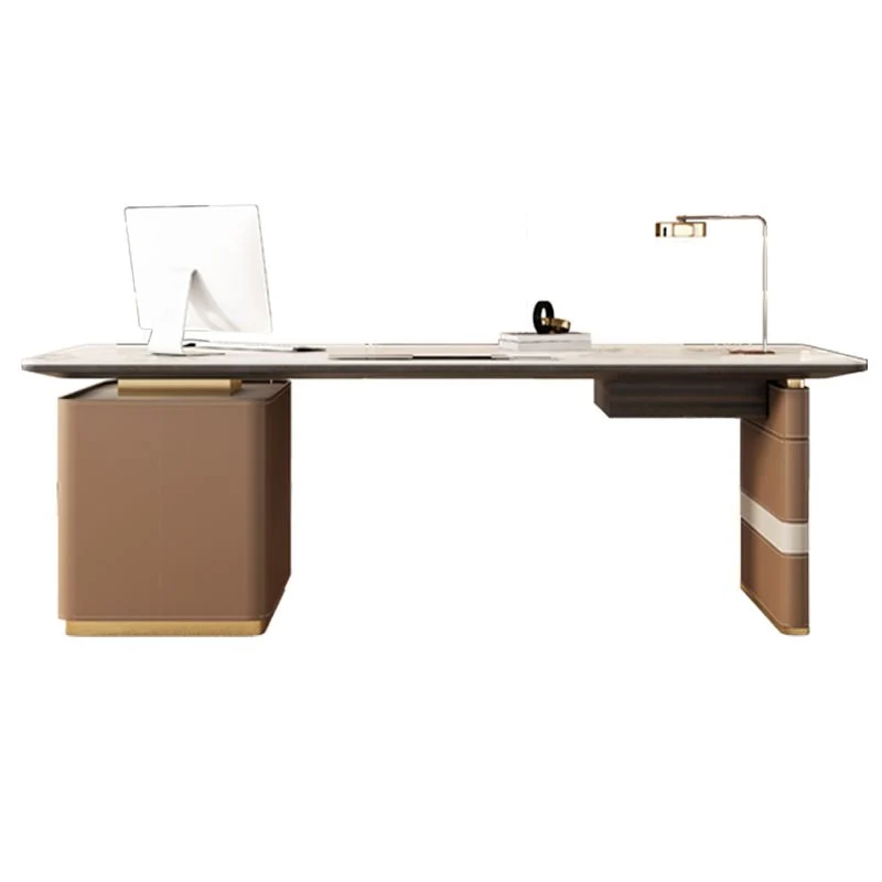 Bureau de bureau en pierre frittée rectangulaire, bureau d'écriture de style Glam Clearhalo