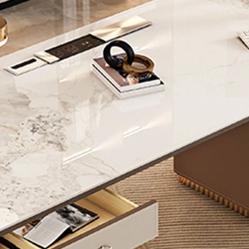 Bureau de bureau en pierre frittée rectangulaire, bureau d'écriture de style Glam Clearhalo