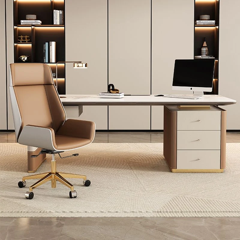 Bureau de bureau en pierre frittée rectangulaire, bureau d'écriture de style Glam Clearhalo