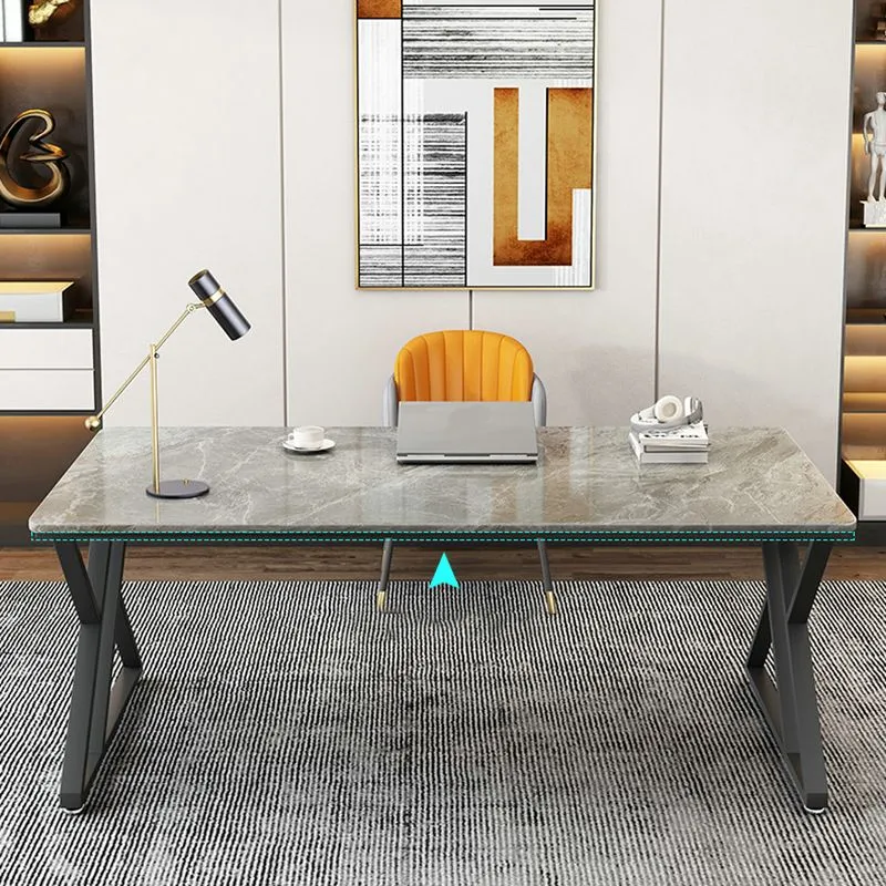 Bureau de bureau en pierre industrielle, bureau d'écriture rectangulaire avec traîneau pour la maison Clearhalo