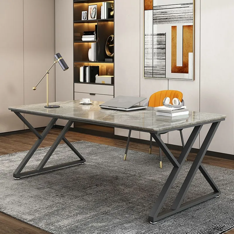 Bureau de bureau en pierre industrielle, bureau d'écriture rectangulaire avec traîneau pour la maison Clearhalo
