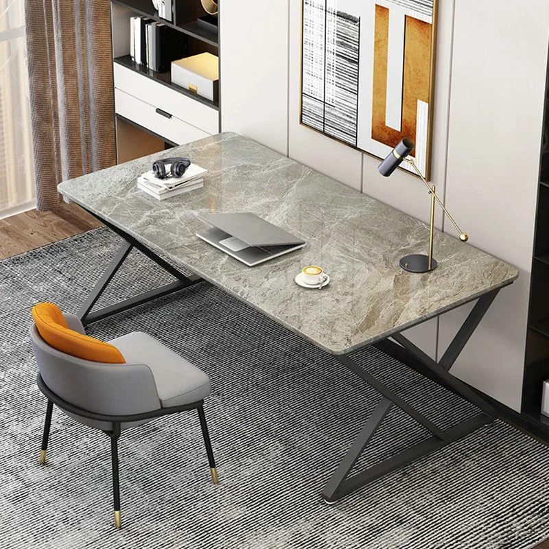 Bureau de bureau en pierre industrielle, bureau d'écriture rectangulaire avec traîneau pour la maison Clearhalo