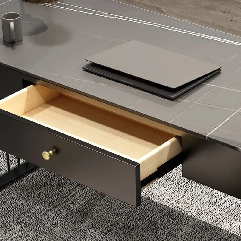 Bureau de bureau en pierre et métal avec bureau incurvé à un tiroir pour chambre à coucher Clearhalo