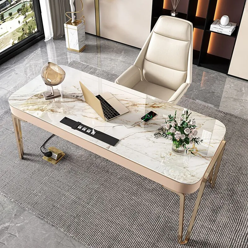 Bureau de bureau en pierre de style moderne, bureau d'écriture de forme rectangulaire avec 4 pieds pour le bureau Clearhalo