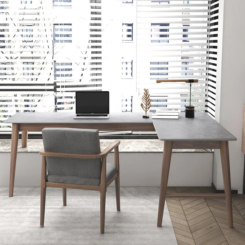 Bureau de bureau en pierre de style moderne, bureau d'écriture en forme de L de 29,25 pouces H Clearhalo
