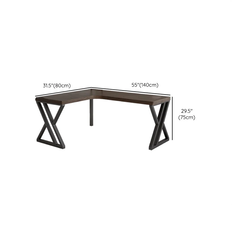 Bureau de bureau en pin de style industriel, bureau d'écriture en acier en forme de L pour le bureau Clearhalo