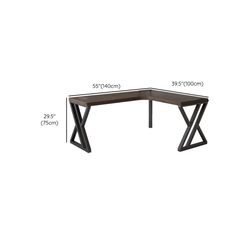Bureau de bureau en pin de style industriel, bureau d'écriture en acier en forme de L pour le bureau Clearhalo
