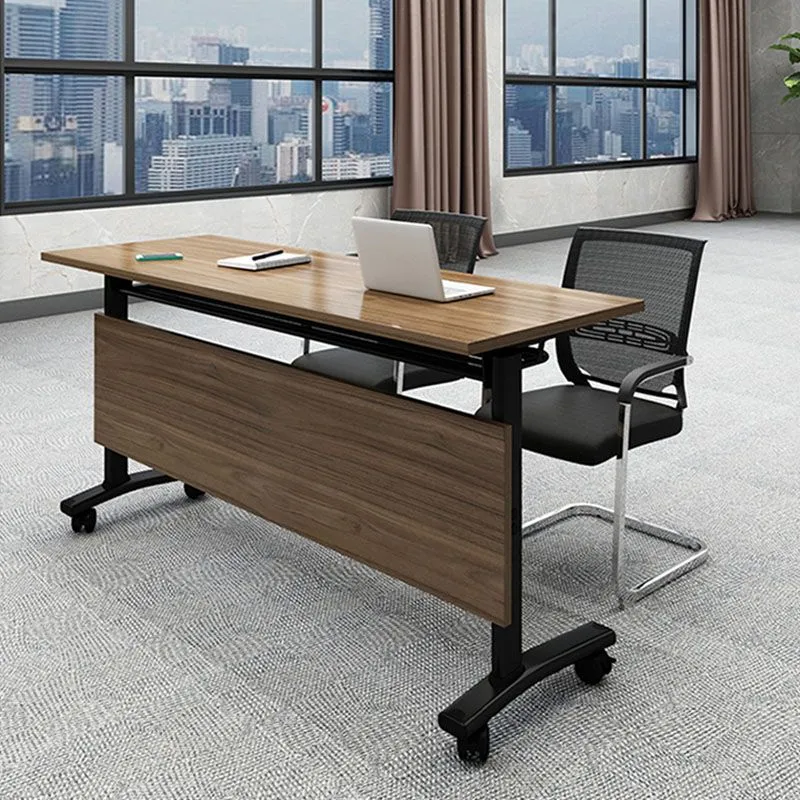Bureau de bureau pliable moderne, bureau de travail mobile marron avec roulettes pour salle de réunion Clearhalo