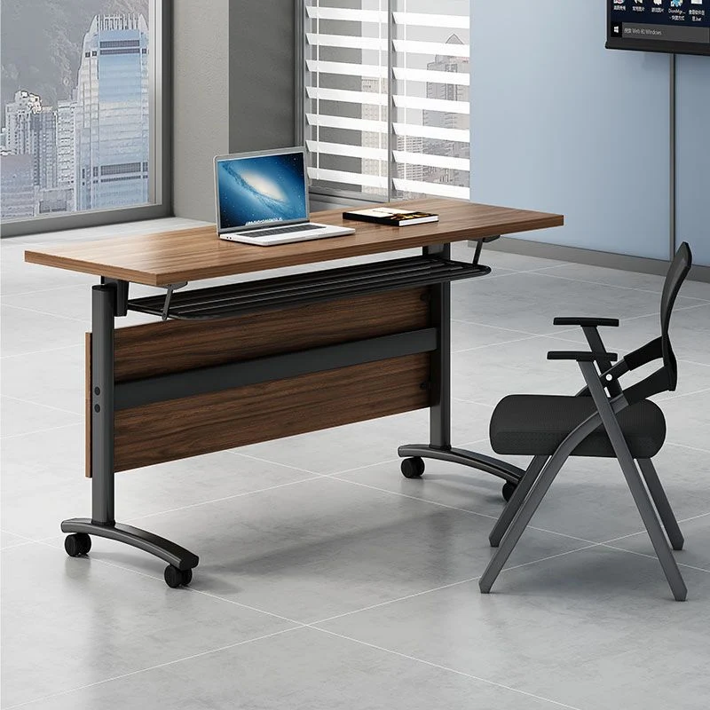 Bureau de bureau pliable moderne, bureau de travail mobile marron avec roulettes pour salle de réunion Clearhalo