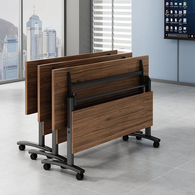 Bureau de bureau pliable moderne, bureau de travail mobile marron avec roulettes pour salle de réunion Clearhalo