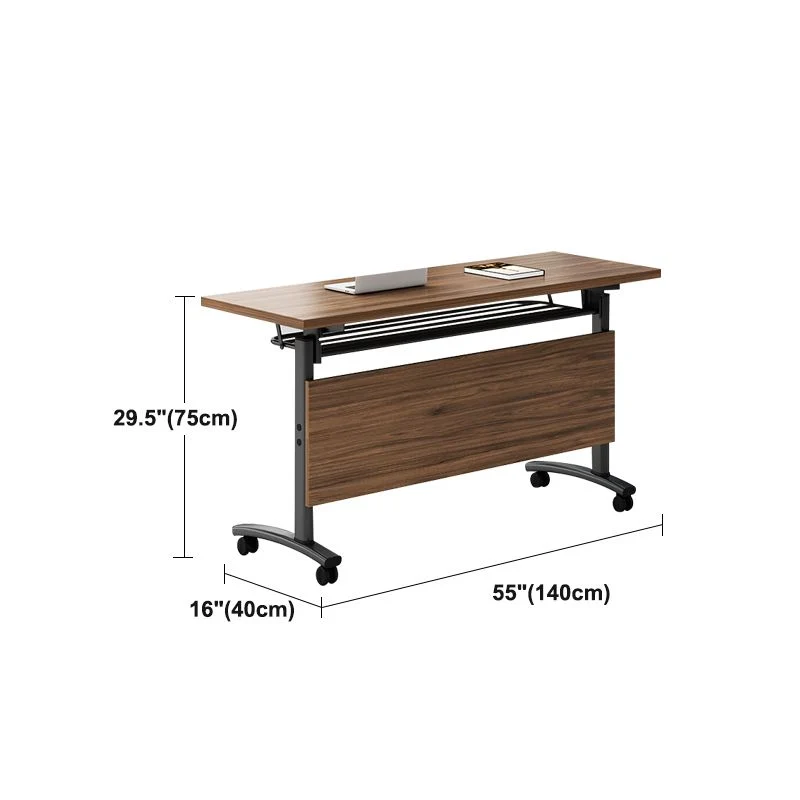 Bureau de bureau pliable moderne, bureau de travail mobile marron avec roulettes pour salle de réunion Clearhalo
