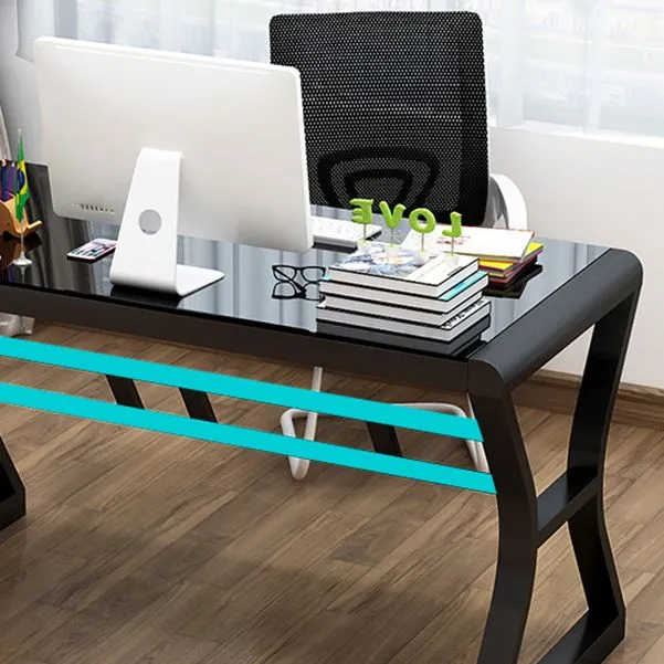 Bureau de bureau rectangulaire avec dessus en verre, bureau d'écriture de 29,53 pouces de hauteur Clearhalo