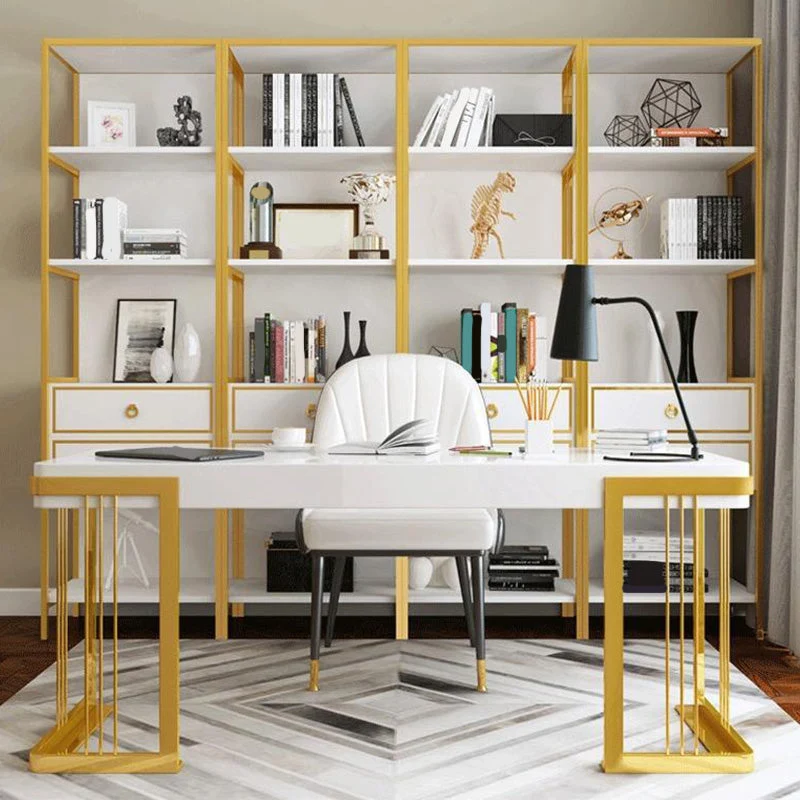 Bureau de bureau rectangulaire avec miroir Glam et pieds en métal doré Clearhalo