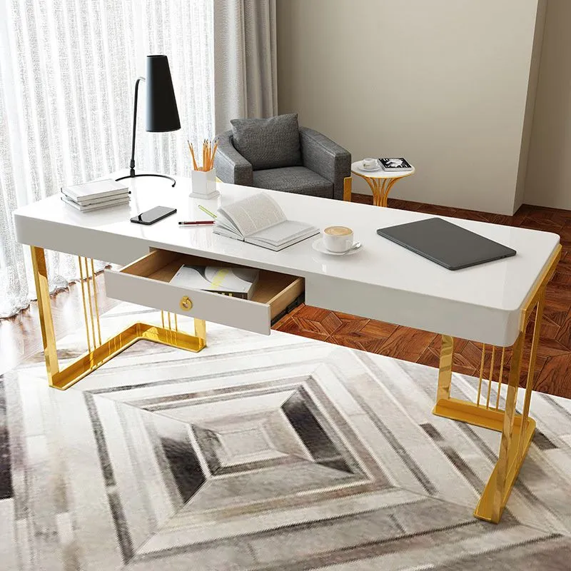 Bureau de bureau rectangulaire avec miroir Glam et pieds en métal doré Clearhalo