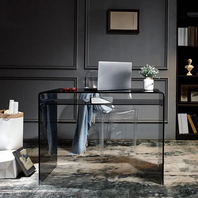 Bureau de bureau rectangulaire avec plateau en verre de 29,53 po de haut Clearhalo
