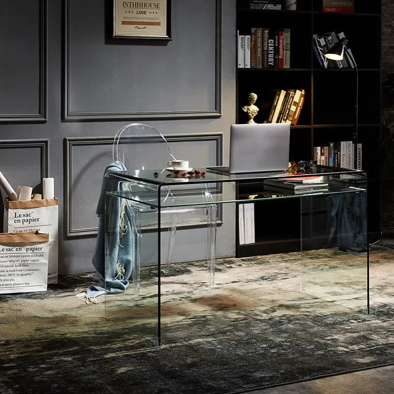 Bureau de bureau rectangulaire avec plateau en verre de 29,53 po de haut Clearhalo