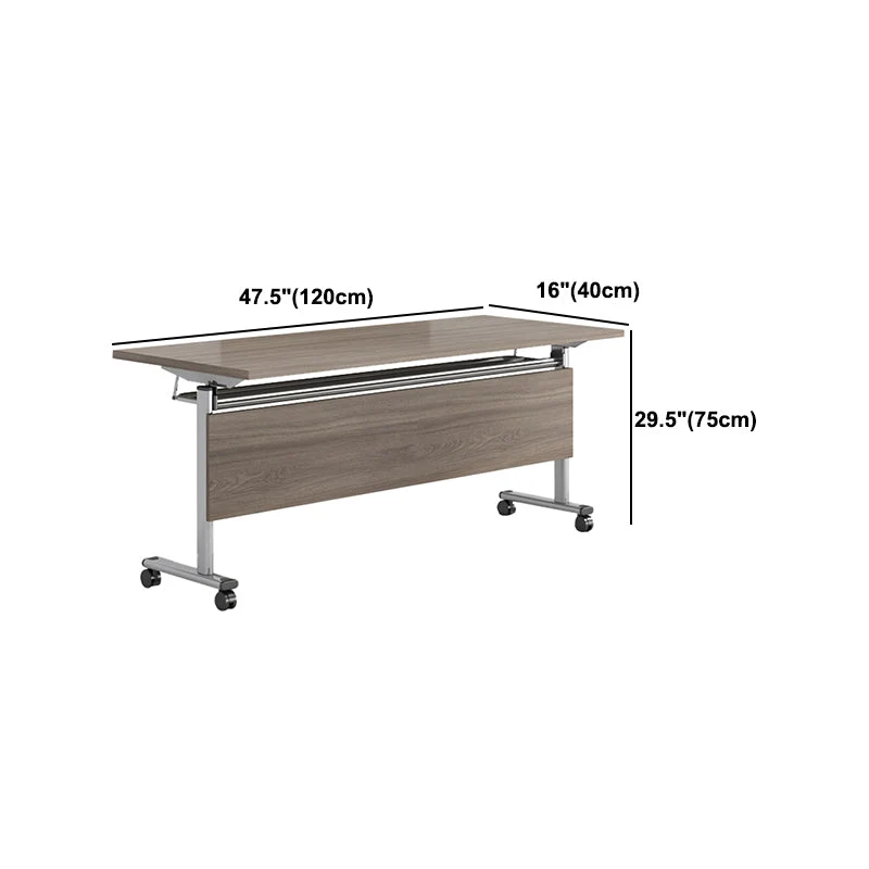 Bureau de bureau rectangulaire en bois de fabrication industrielle, brun, avec roulettes Clearhalo