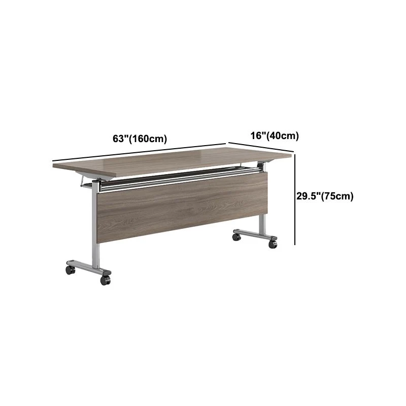 Bureau de bureau rectangulaire en bois de fabrication industrielle, brun, avec roulettes Clearhalo