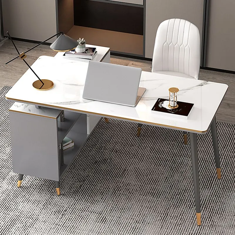 Bureau de bureau rectangulaire en bois manufacturé, bureau d'écriture de luxe léger avec casier Clearhalo