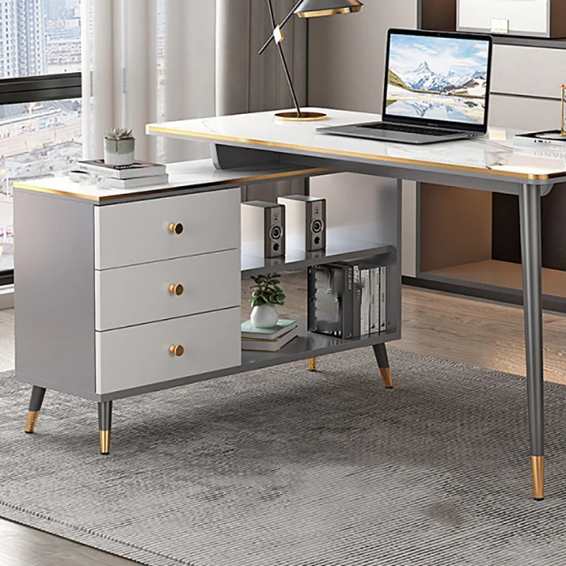 Bureau de bureau rectangulaire en bois manufacturé, bureau d'écriture de luxe léger avec casier Clearhalo