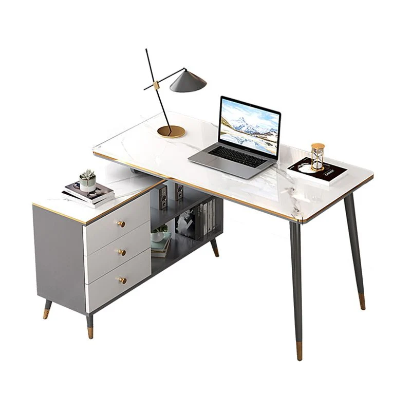 Bureau de bureau rectangulaire en bois manufacturé, bureau d'écriture de luxe léger avec casier Clearhalo